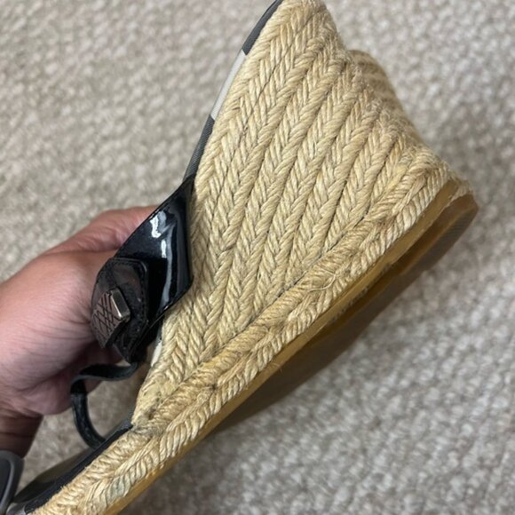 Burberry Nova Check Plaid Wedge Espadrille Sandals Size 39 Black - Picture 7 of 10